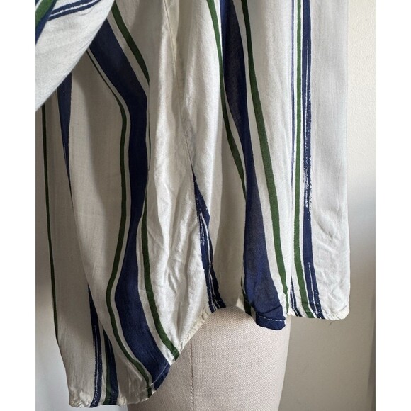 Maeve Anthropologie Blue & Green Stripe Button Down Blouse Top Shirt Sz 14 - Picture 11 of 12